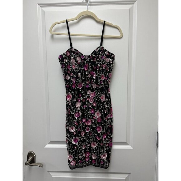 MAC DUGGAL Size 2 Black Floral 10012 Sweetheart Beaded Mini Cocktail Dress New - Picture 4 of 7